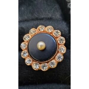 2 Vintage Gold Tone/Black Stone Pins